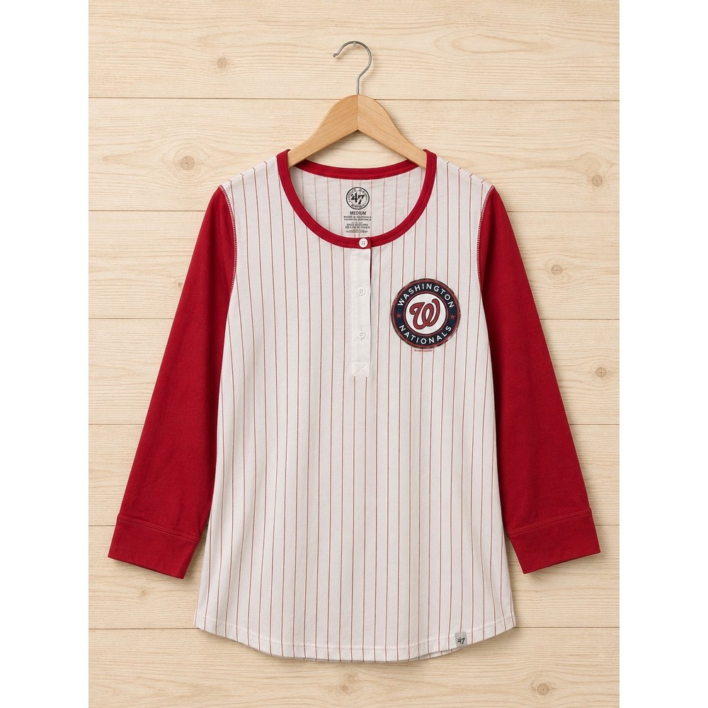 NWT '47 Brand Washington Nationals Pinstripe 3/4 Sleeve Henley Shirt Women's M
